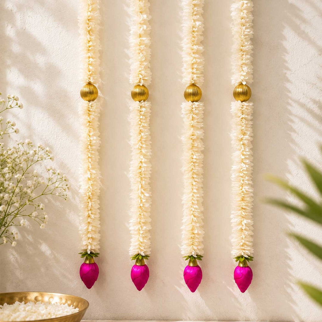 Handcrafted Jasmine Artificial Flower With Lotus Tassel Reusable Door Hangings