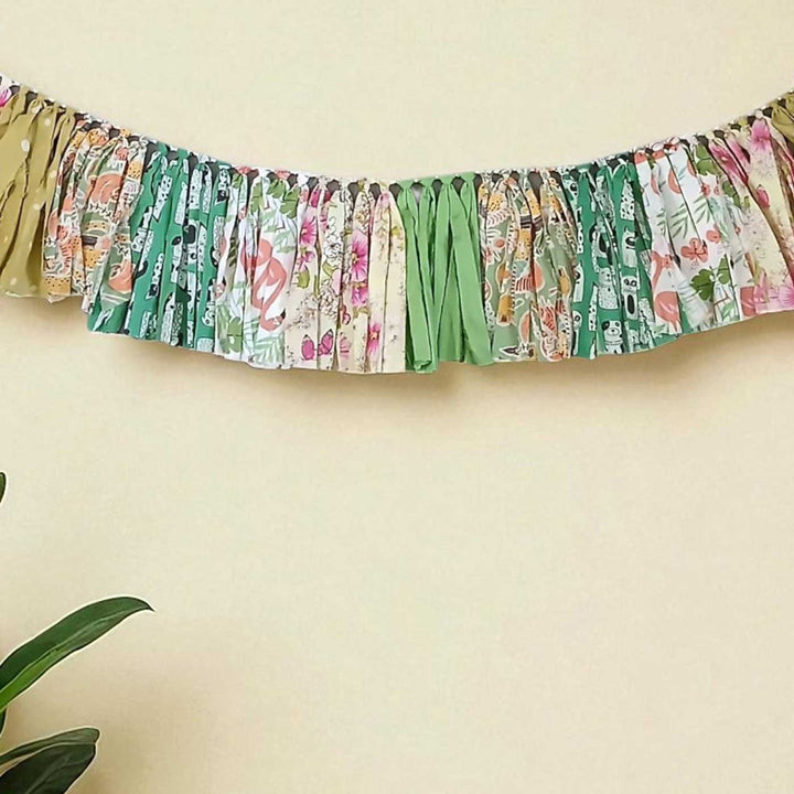 Handmade Green Floral Rushed Upcycled Fabric Fringes
