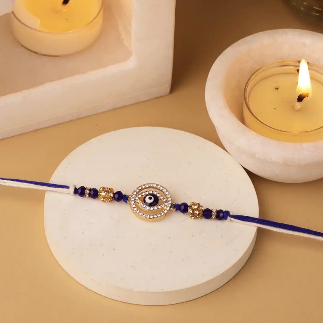 Handmade Round Evil Eye Rakhi With Roli Chawal