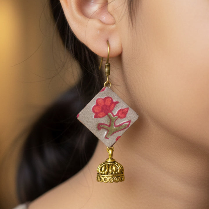 Handmade Cotton Motif Jhumki Earrings