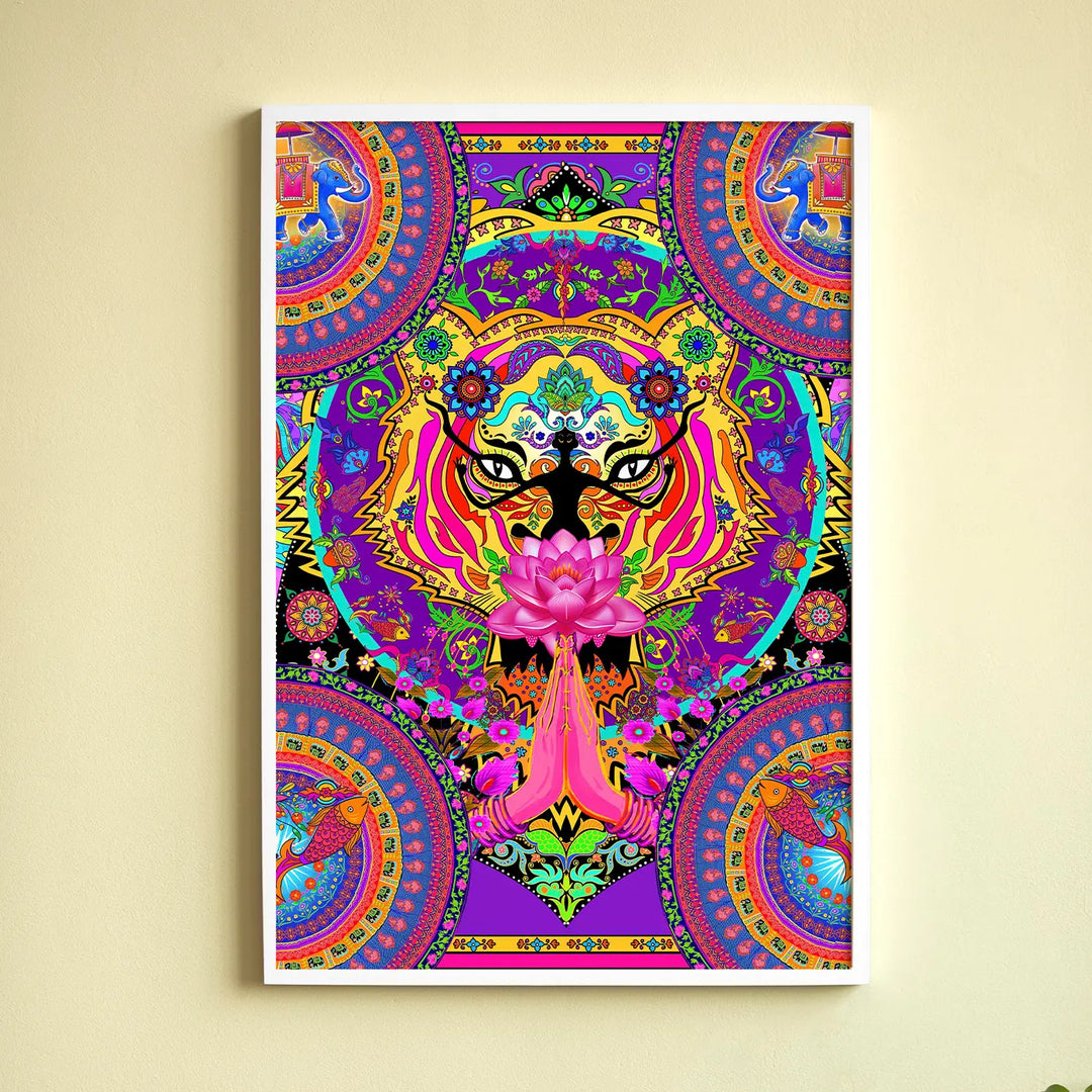Tiger Face Quirky Comic Style Printed Wall Art | 11x19 Inch | Unframed
