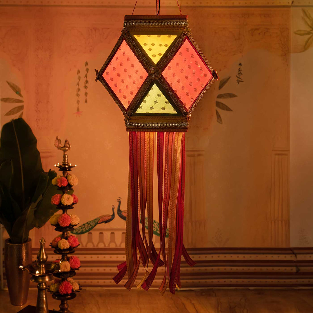 Handmade Bahurangi Premium Silk Akash Kandil/ Lantern With Zari Work