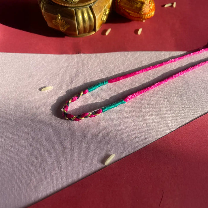 Handmade Ecofriendly Braided Multicolour Rakhi With Roli Chawal