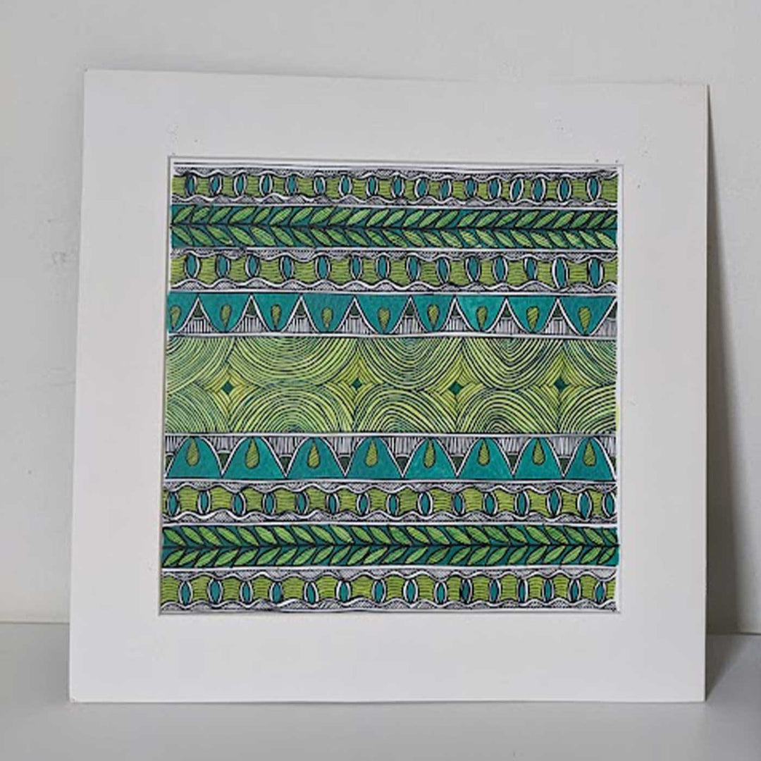 8 x 8.5 Inch | Traditional Green Madhubani Style Drawing With Frame