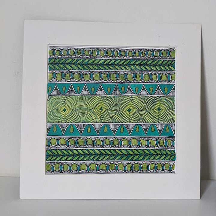 8 x 8.5 Inch | Traditional Green Madhubani Style Drawing With Frame