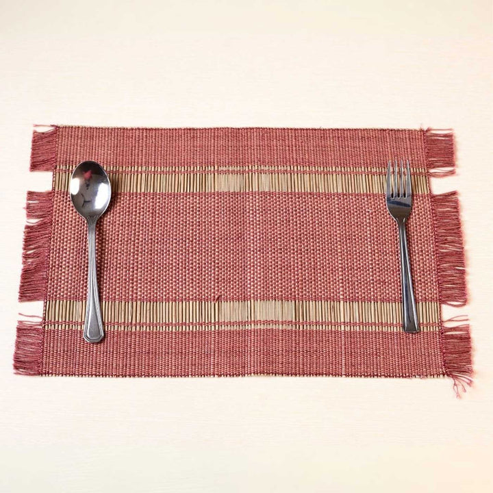 Hand Woven Double Striped Madhurkati Table Mat | 15 x 11 inch