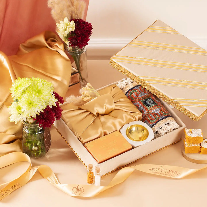 Regal Diwali Retreats Gift Hamper | Includes 1 Diya, 1 Tilak Set, 2 Coasters, 1 Kaju Katli, 1 Gift Box