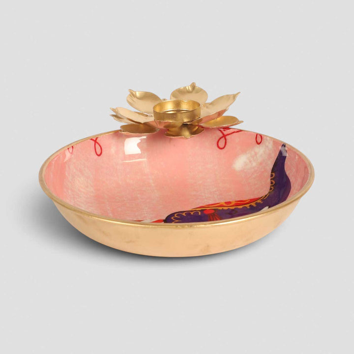Handmade Meena Enamel Elephant Urli With Floral Tealight Holder For Festive Decor