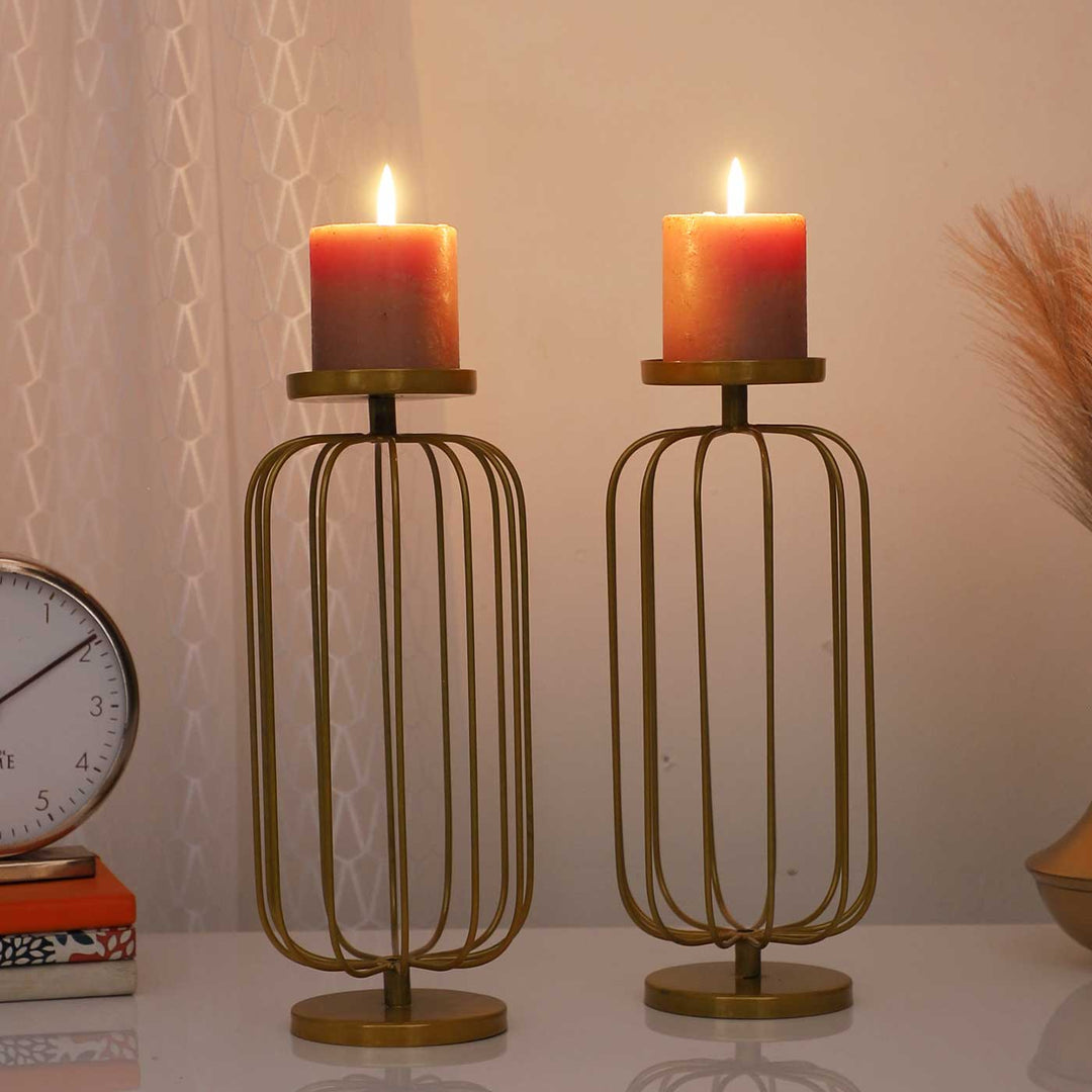 Set of 2 | Handmade Wired Oval Metal Tealight Holders For Festive Decor