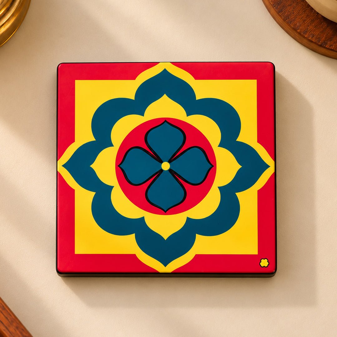 Set Of 6 | Hand-Painted Aathangudi Tiles Square Coaster Set For Festive Gifting
