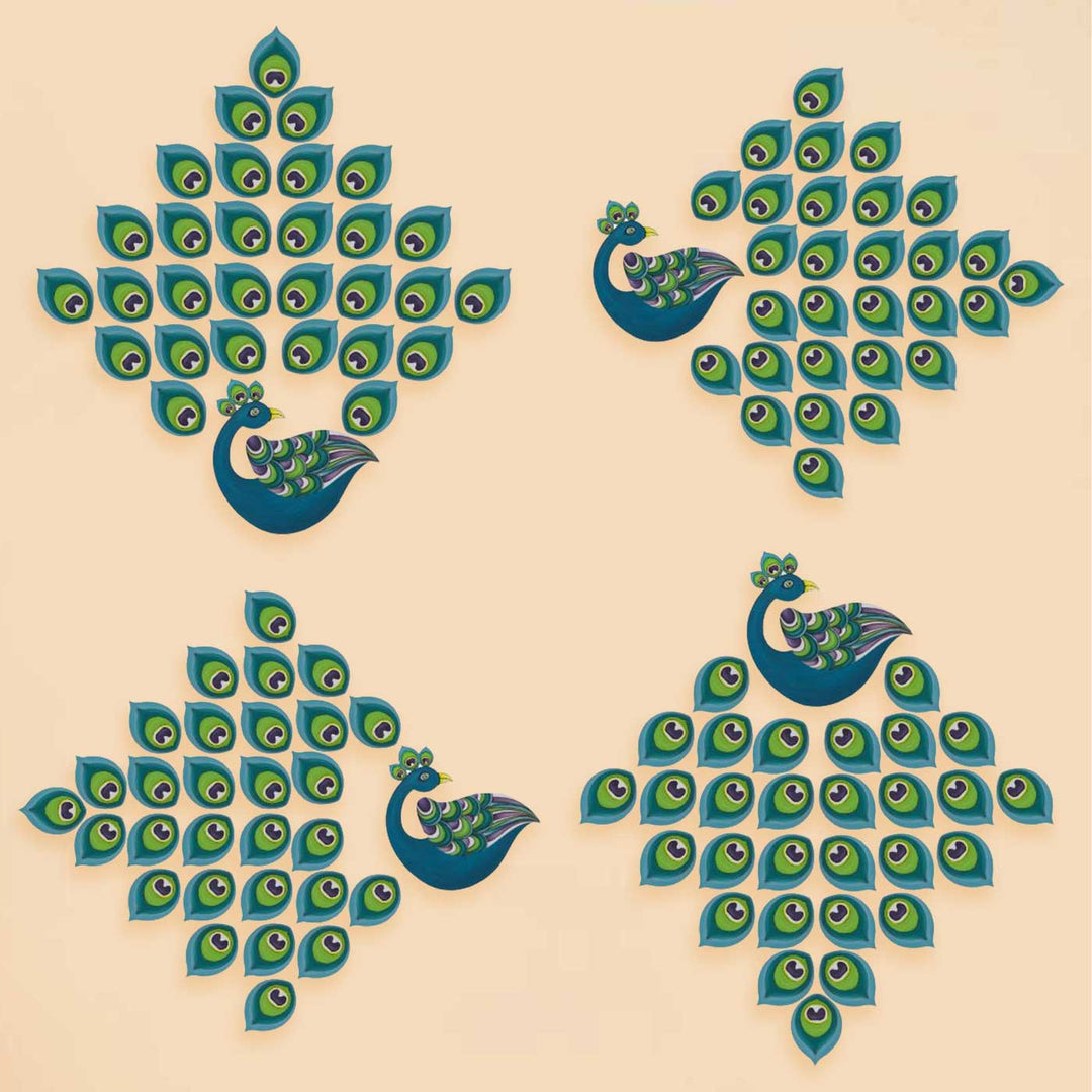Pre Marked Peacock Feather Rangoli MDF Wood DIY Kit