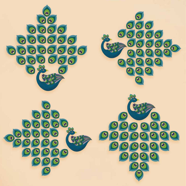 Pre Marked Peacock Feather Rangoli MDF Wood DIY Kit