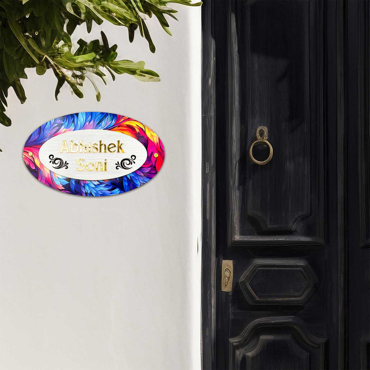 Personalized Oval Feather MDF Wood Name Plate