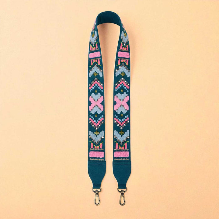 Handmade Teal Geopop Design Canvas Bag Strap
