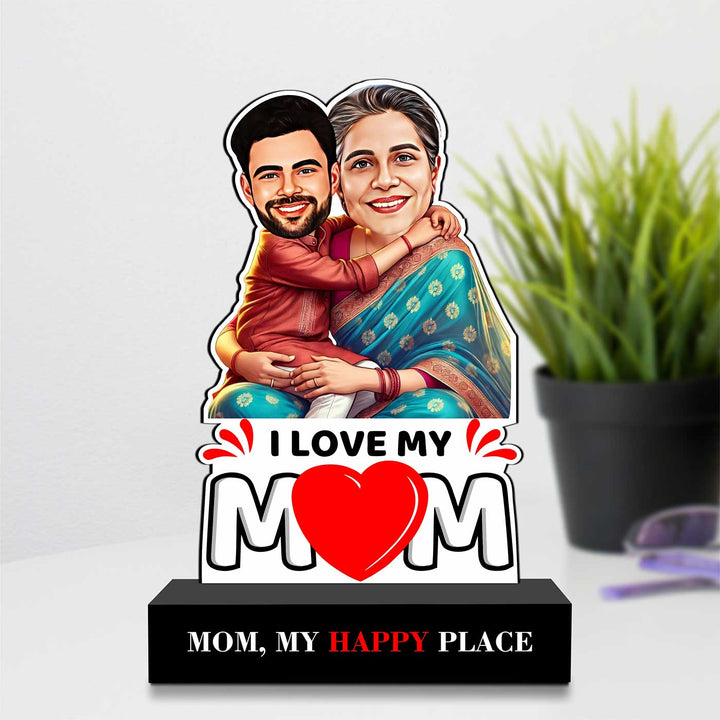 Photo Personalized "Mom, My Happy Place" MDF Wood Caricature Cutout For Mothers