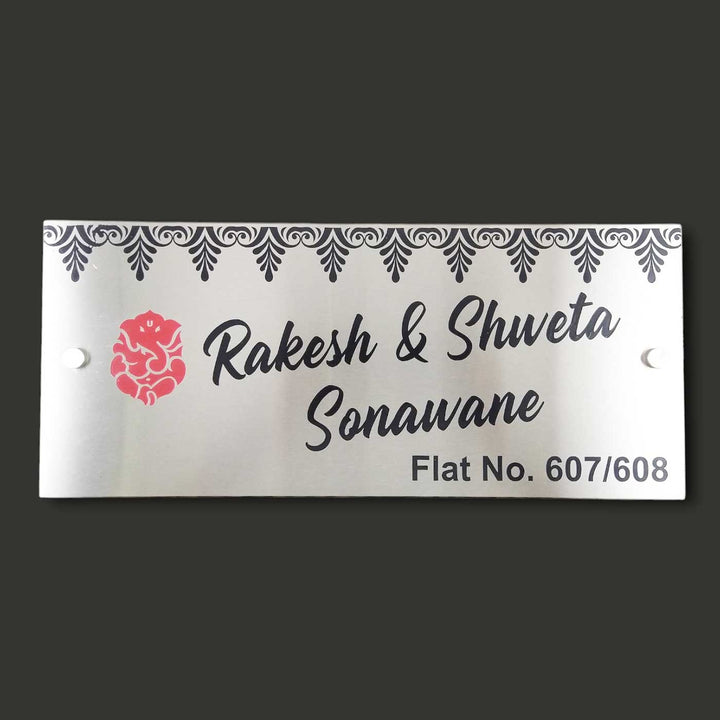Personalized Engraved Ganesha Theme Minimalist Stainless Steel Name Plate