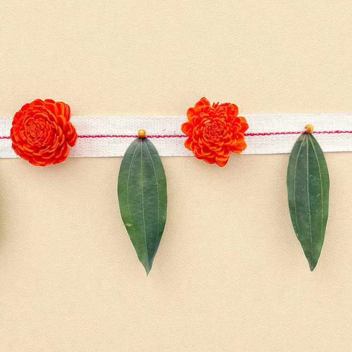 Handmade Orange Ganesha Motif Shola Flower Toran