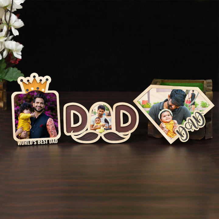 Photo Personalized Printed Fathers Day Theme Wooden Fridge Magnet For Fathers | Set Of 3