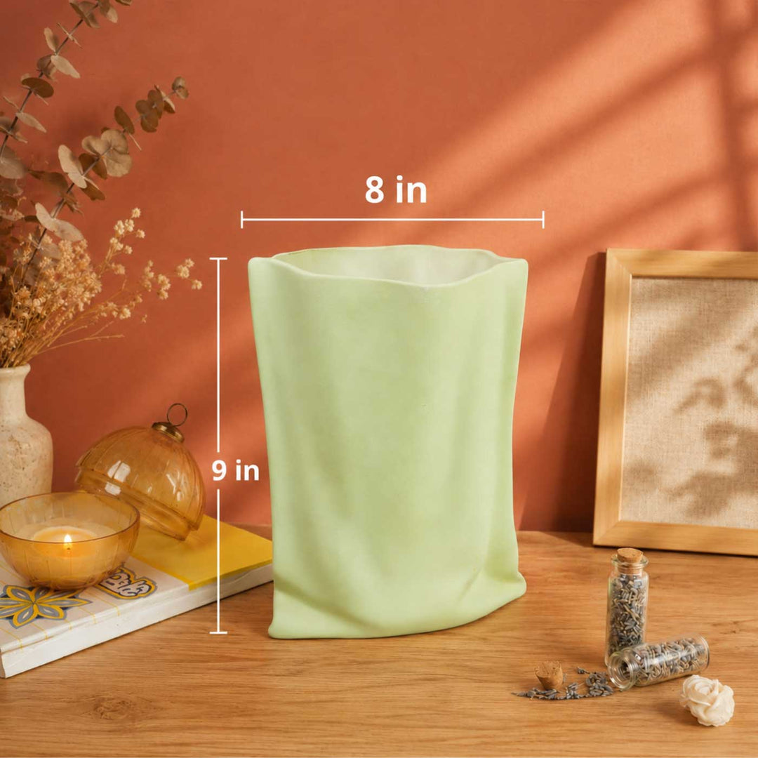 Matcha Muse Sculpted Porcelain Vase With Dried Flower Bunch