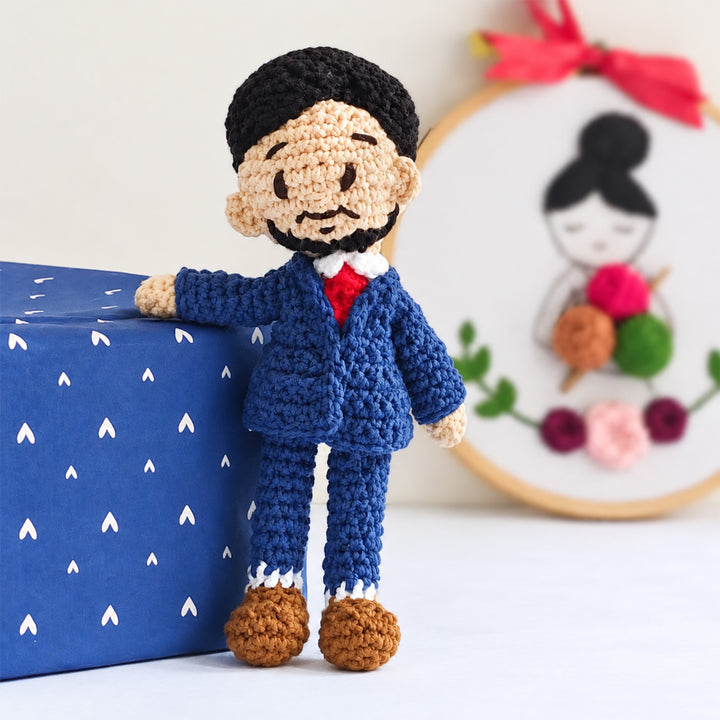 Photo Personalized Handmade Executive Man Crochet Cotton Golu Doll For Gifting