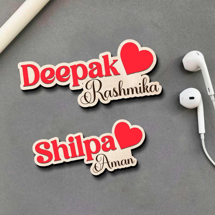 Personalized Printed Heart Theme Wooden Fridge Magnet
