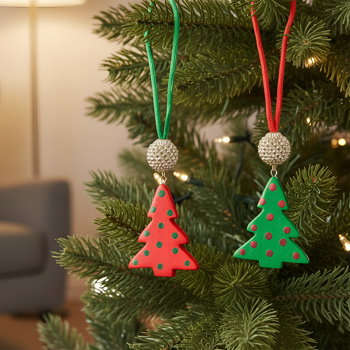 2 Pc | Handmade Wooden Xmas Tree Ornaments For Christmas Decoration