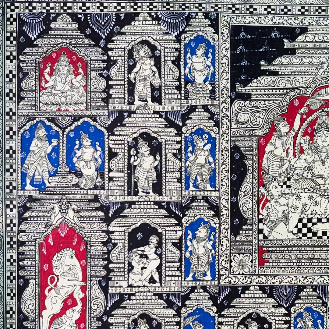 24 X 40 Inch | Handmade Canvas Mukhasalla With Rama And Sita Painting