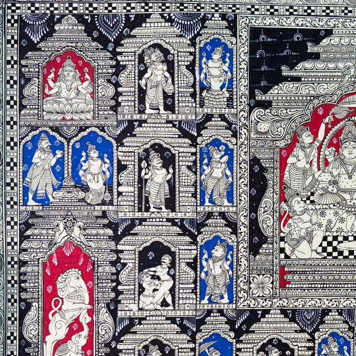 24 X 40 Inch | Handmade Canvas Mukhasalla With Rama And Sita Painting