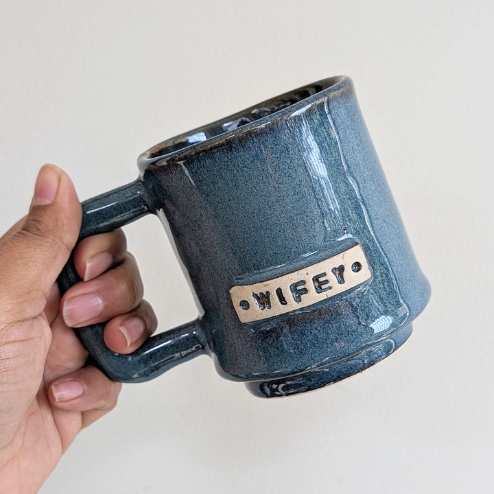 Handcrafted Blue  Hubby & Wifey Ceramic Mug | Set of 2
