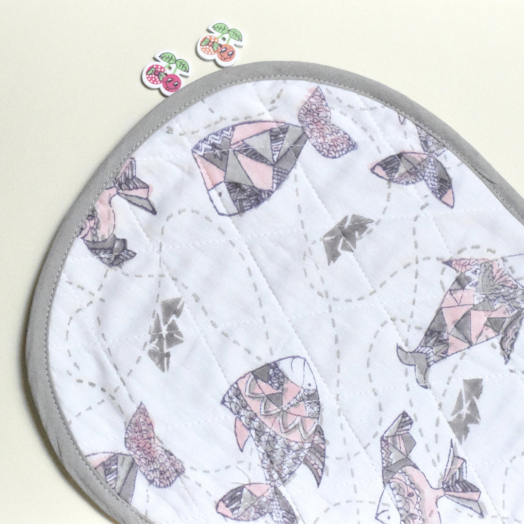 Block Printed Greyscale Aquarium Burp Cloth