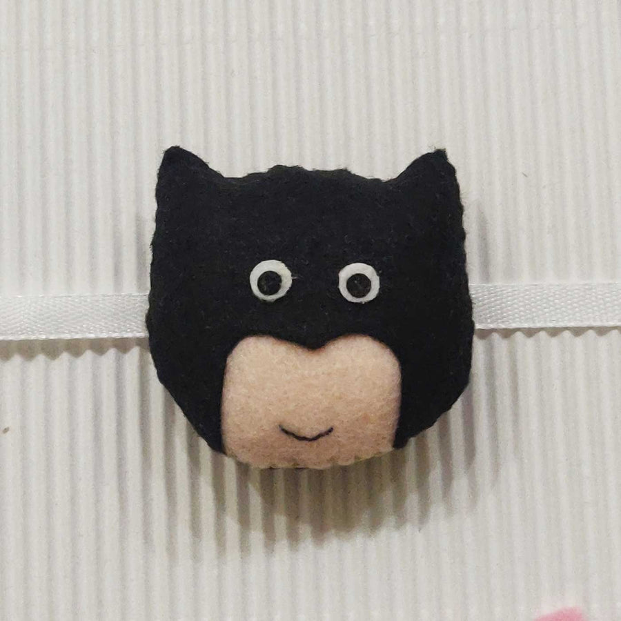 Handmade Batman Theme Felt Kids Rakhi With Roli Chawal 10 - Close-up Front View