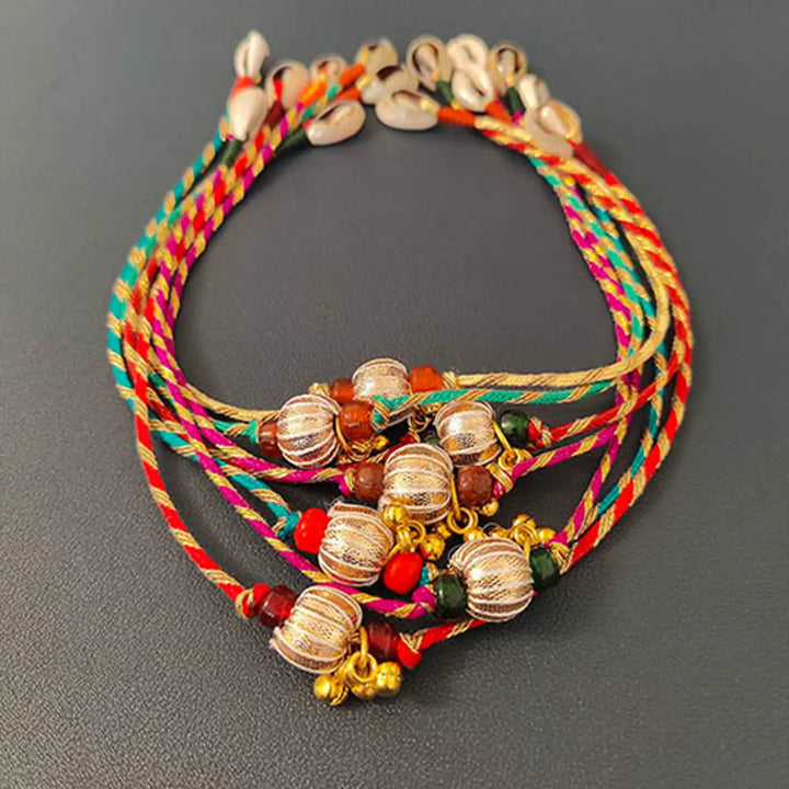 Handmade Beaded Gota Pati Rakhi With Roli Chawal | Set Of 7