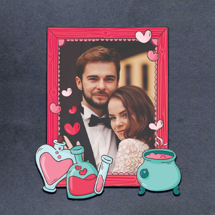 Photo Personalized Love Potion Theme Wooden Fridge Magnet For Couples
