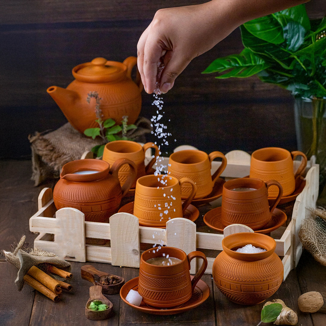 Handmade Nawabi Terracotta Tea Set | Set Of 15