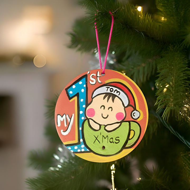 Personalized Hand-Painted My First Christmas Terracotta Ornament For Christmas Tree Decoration