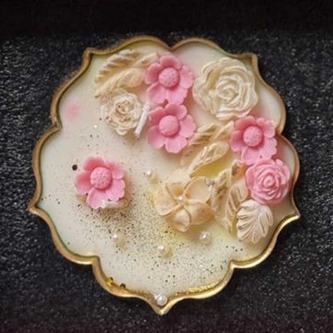 2 Pc | Handmade White And Pink Flower Embed Soy Wax Scented Urli Candle
