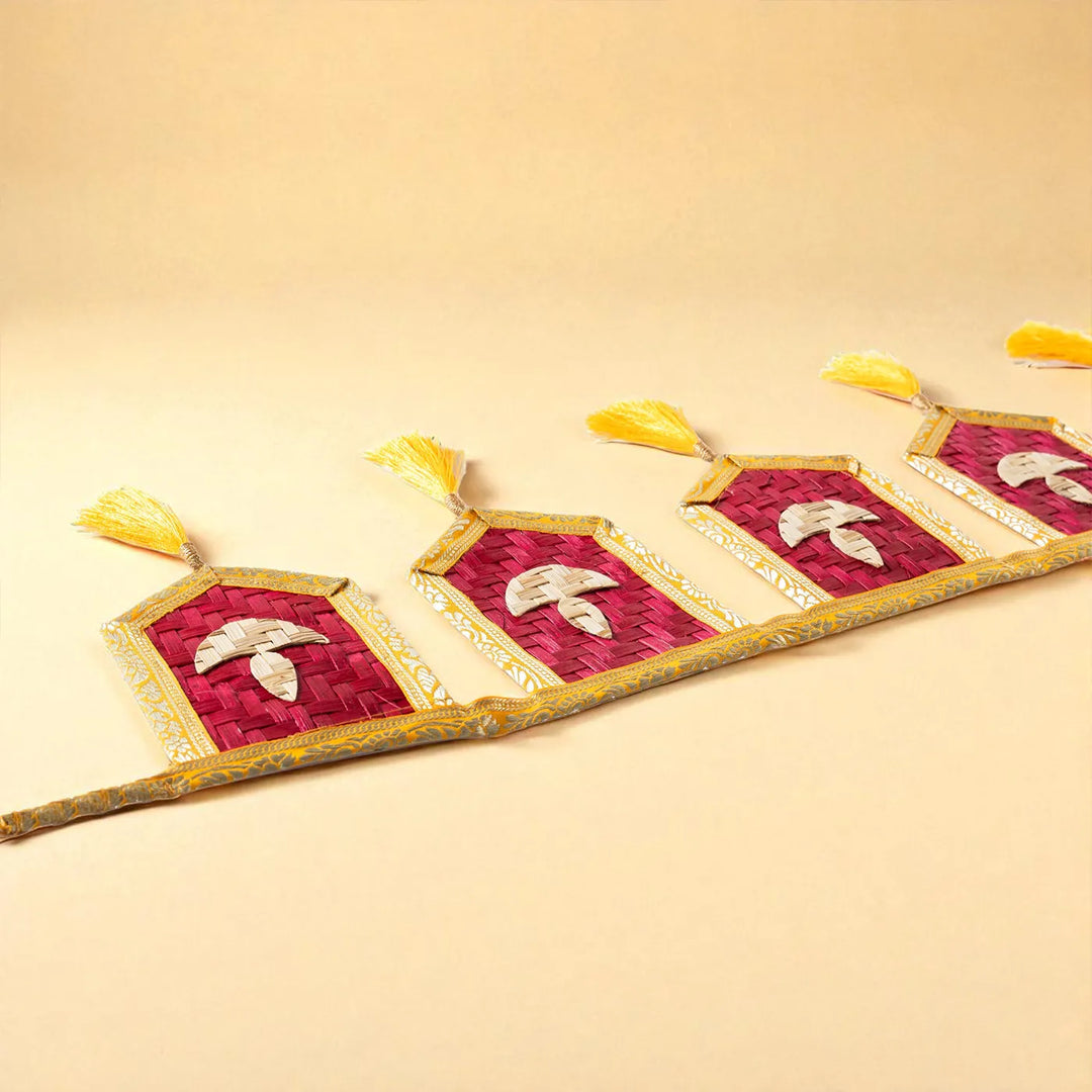 Red Diya Eco-Friendly Handmade Woven Bamboo Toran | 41 Inch x 7 Inch