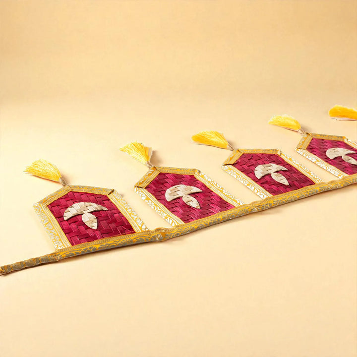 Red Diya Eco-Friendly Handmade Woven Bamboo Toran | 41 Inch x 7 Inch