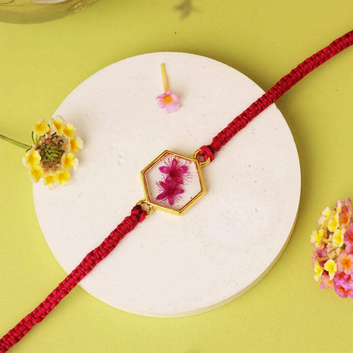 Handmade Resin Preserved Flower Rakhi With Roli Chawal