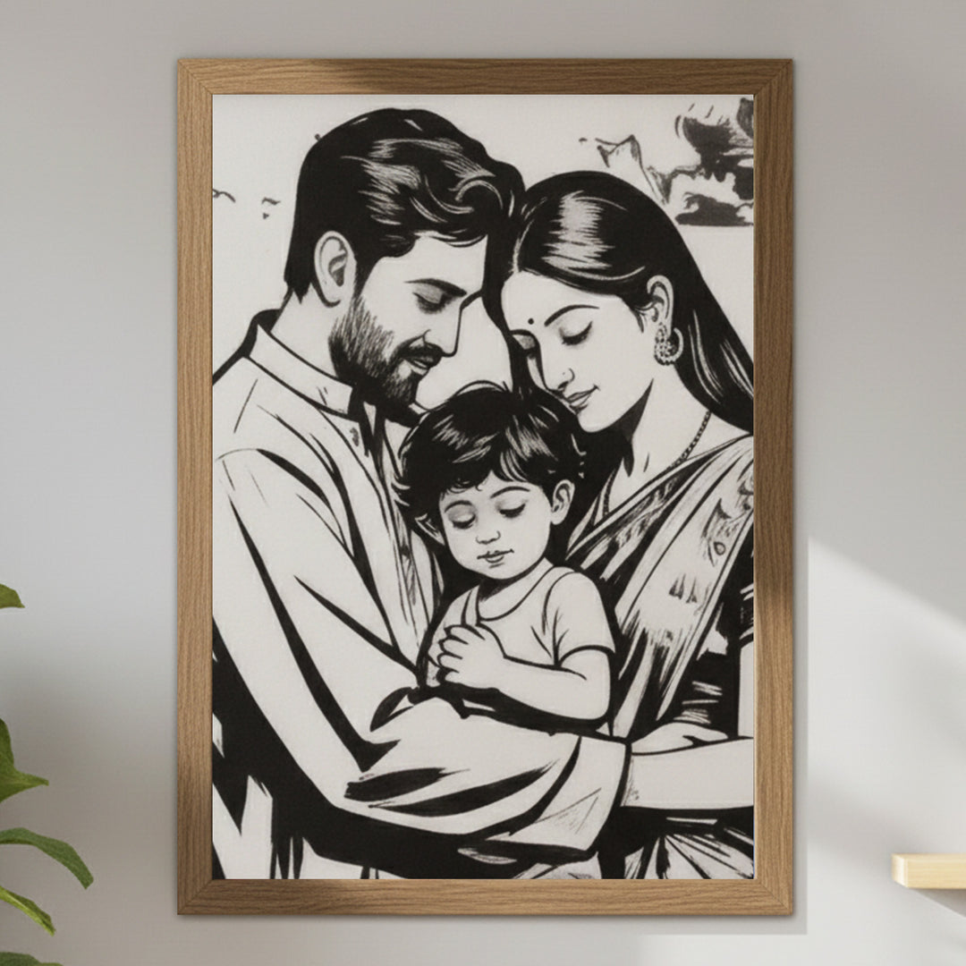 Photo Personalized Black & White Hand Painted Portrait With Premium Wooden Frame