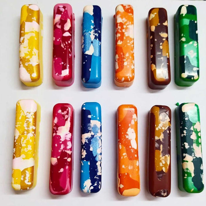 Handmade Non-Toxic Marbled Kitkat Crayons in Assorted Colours | Set Of 6