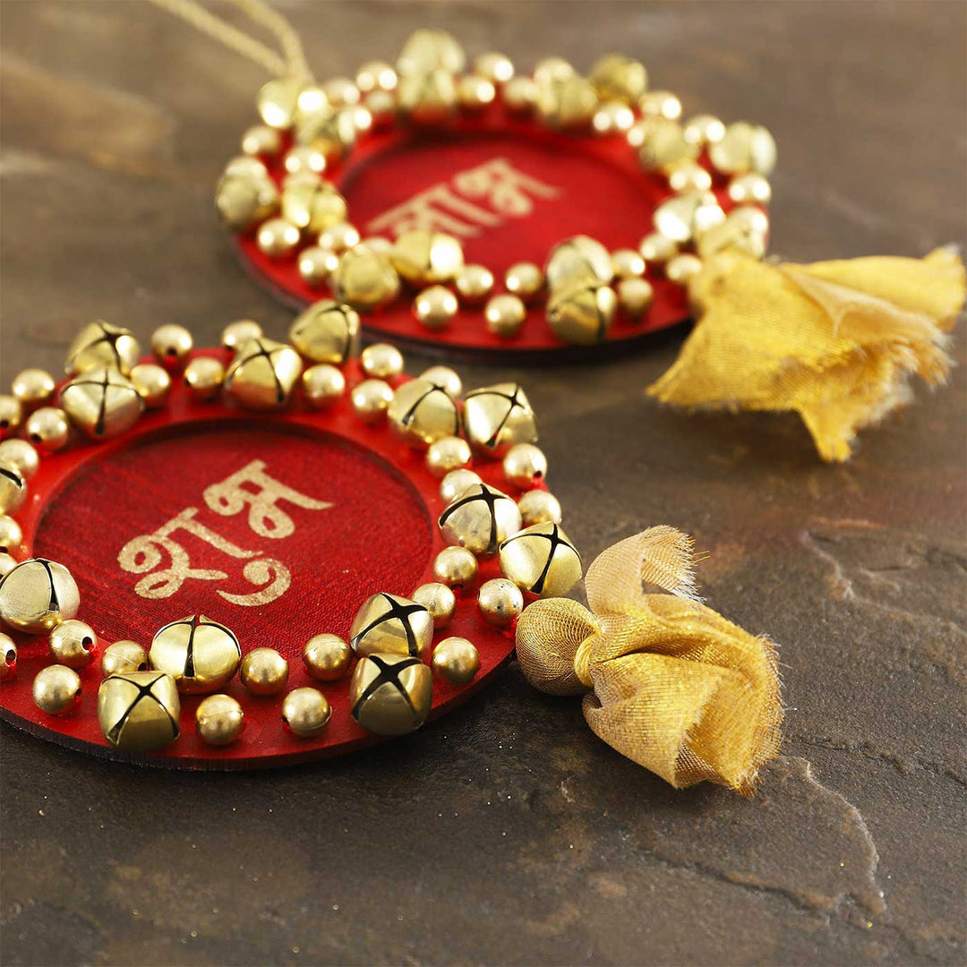 Handmade Ghungroo Shubh Labh MDF Wood Hanging