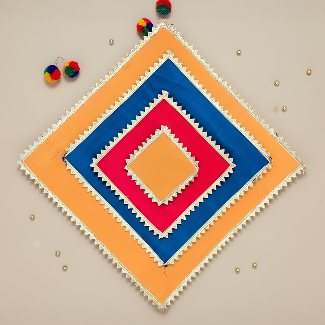Handmade Square Raw Silk Pooja Asan/Rangoli Mat | Set Of 4