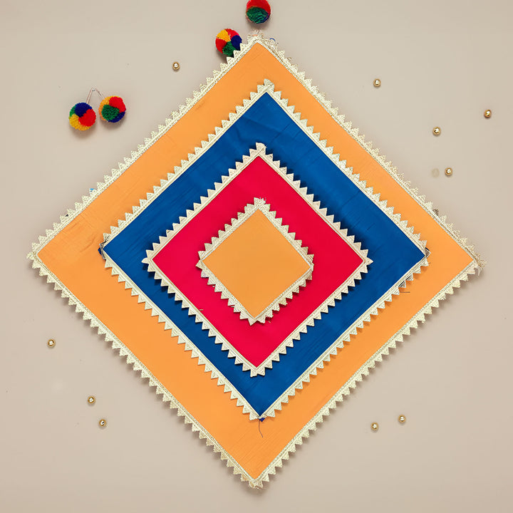 Handmade Square Raw Silk Pooja Asan/Rangoli Mat | Set Of 4
