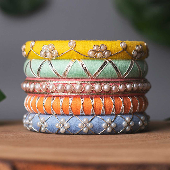 Pastel Handcrafted Beaded Bangles | Set of 5