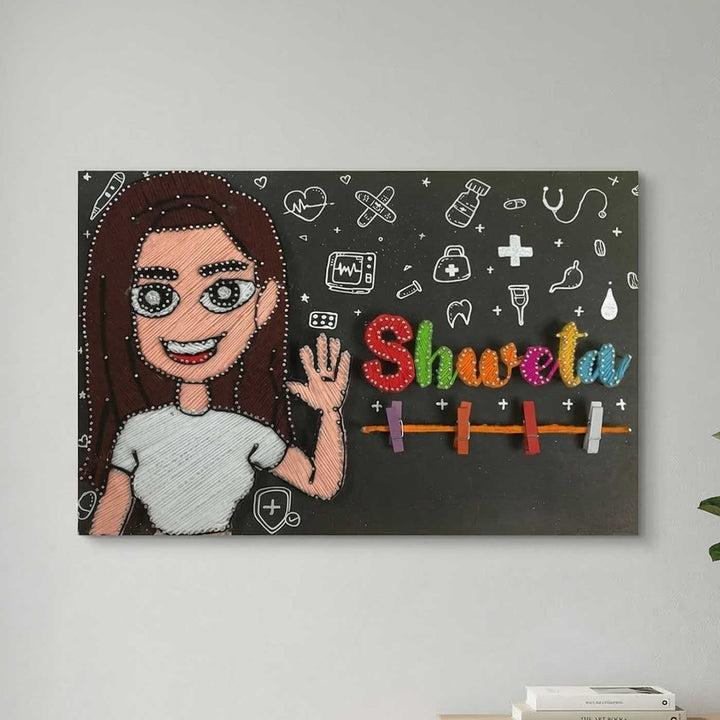 Photo Personalized String Art Cute Girl Theme Wooden Name Plate