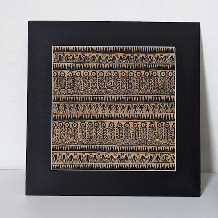 8 x 8 Inch | Black On Tea Treated Paper | Traditional Black & Brown Madhubani Style Drawing With Frame
