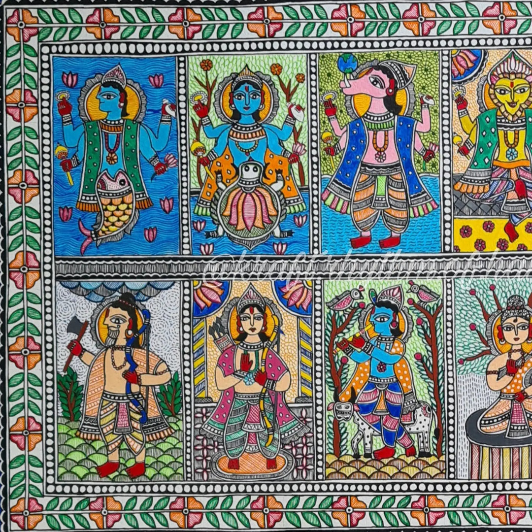 11 x 16 Inch | Dashavatara | Original Hand Painted Madhubani Painting On Paper