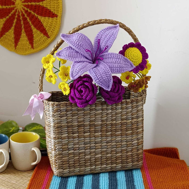 Handmade Crochet Lilac Lily Theme Flower Bouquet With Lights