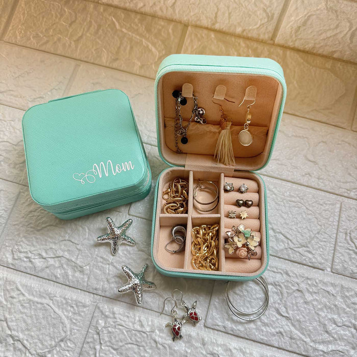 Personalized Handmade Faux Leather Jewellery Organiser With Glass Bottle For Mothers